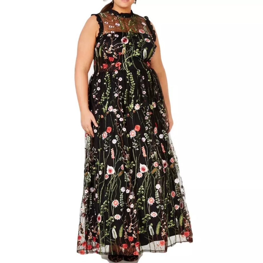 City Studio Womens Floral Embroidered Black Maxi Dress Gown Plus Size